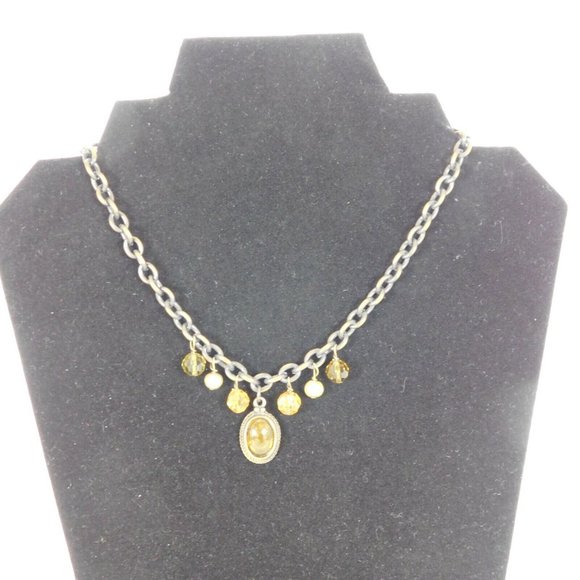 Cookie Lee Lot of 2 Necklaces Amber Orange Colors Cameo Brown Bronze Cord Chain - Picture 7 of 10